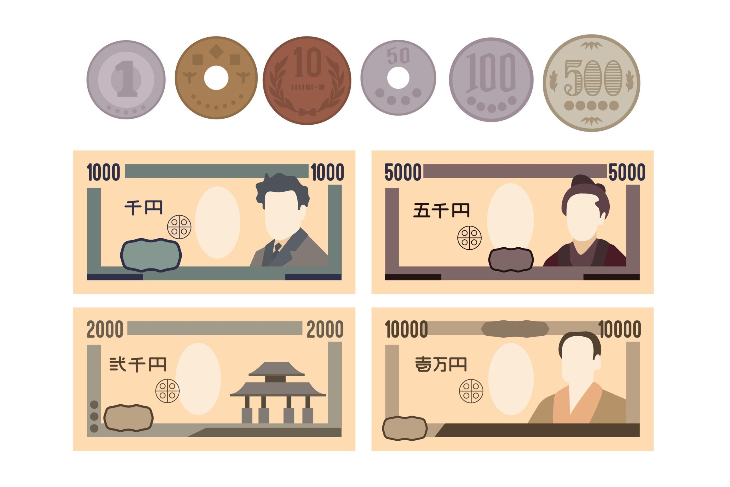 日本円の効果と紙幣のイラスト