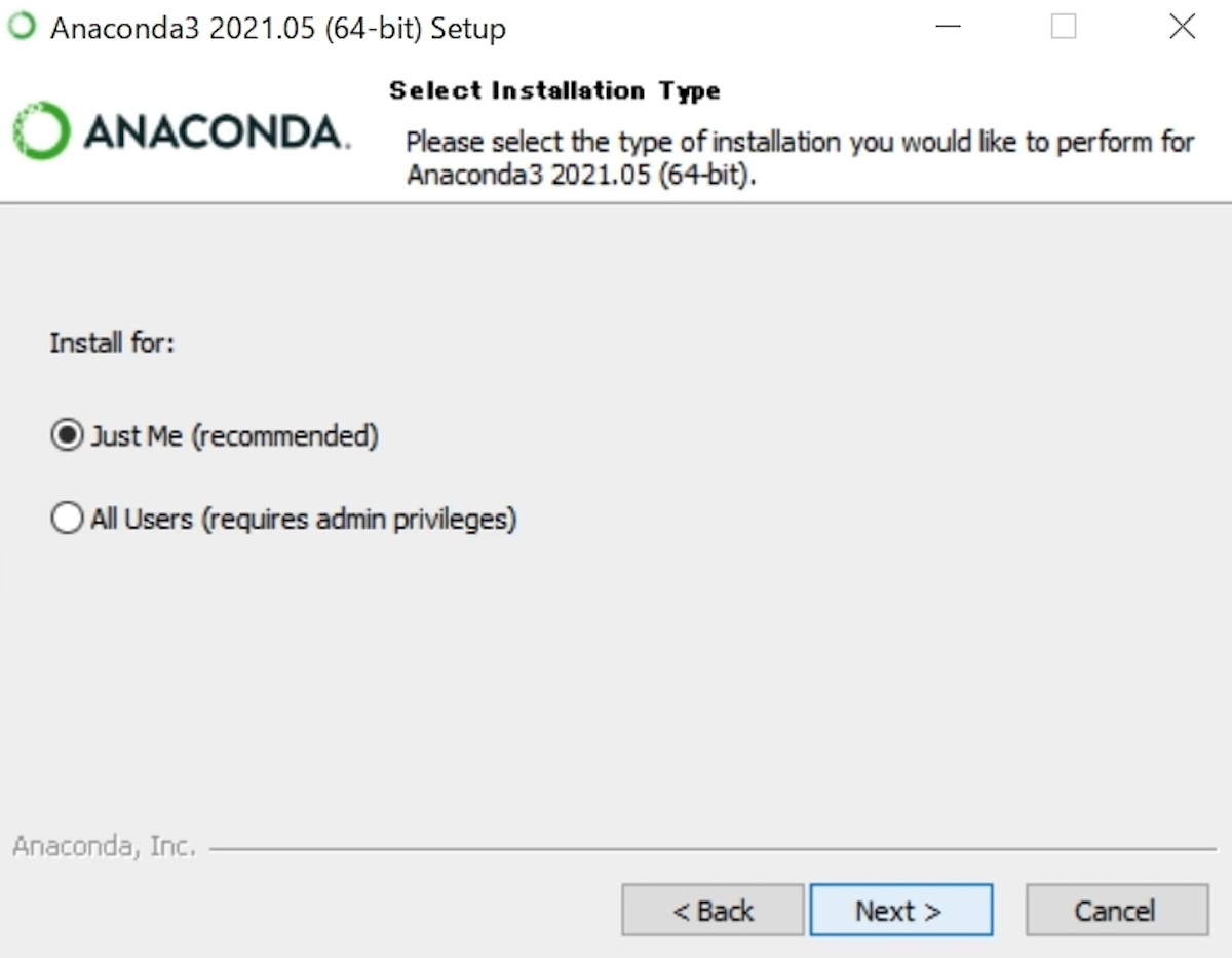 Anacondaのインストール（Windows）　管理者設定