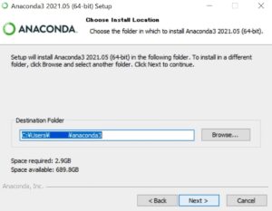 Anacondaのインストール（Windows）　インストール先フォルダの選択