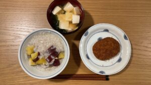 Japanese rice porridge with sweet potato at Japanese dinner